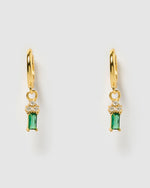 Izoa Carissa Huggie Earrings Gold Green