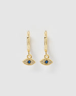 Izoa Ophelia Evil Eye Huggie Earrings Gold