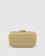 Izoa Sophia Woven Clutch in Beige Gold