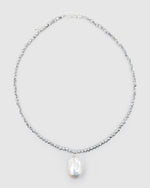Izoa Odette Drop Pearl Necklace Silver