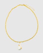 Izoa Calista Drop Pearl Necklace Gold Clear