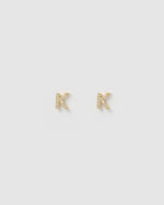 Izoa Alphabet Mini Letter K Stud Earrings Gold