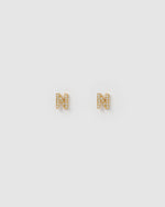 Izoa Alphabet Mini Letter N Stud Earrings Gold