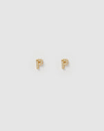 Izoa Alphabet Mini Letter P Stud Earrings Gold