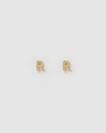 Izoa Alphabet Mini Letter R Stud Earrings Gold