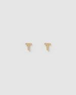 Izoa Alphabet Mini Letter T Stud Earrings Gold