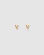 Izoa Alphabet Mini Letter V Stud Earrings Gold