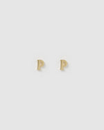 Izoa Little Letter P Stud Earrings Gold