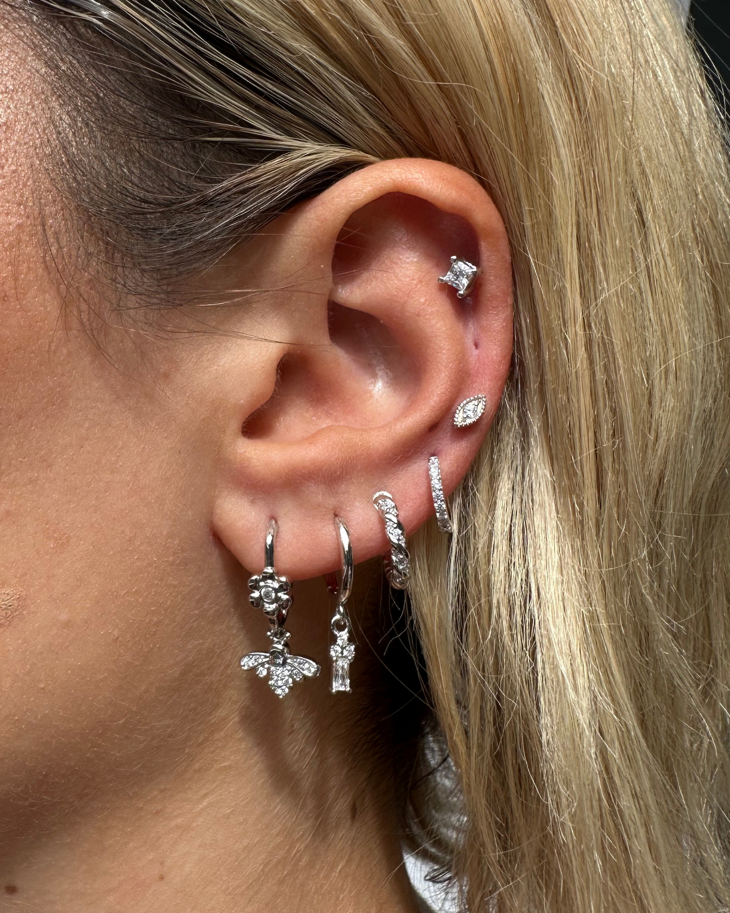 Izoa Garden Drop Stud Earrings Silver