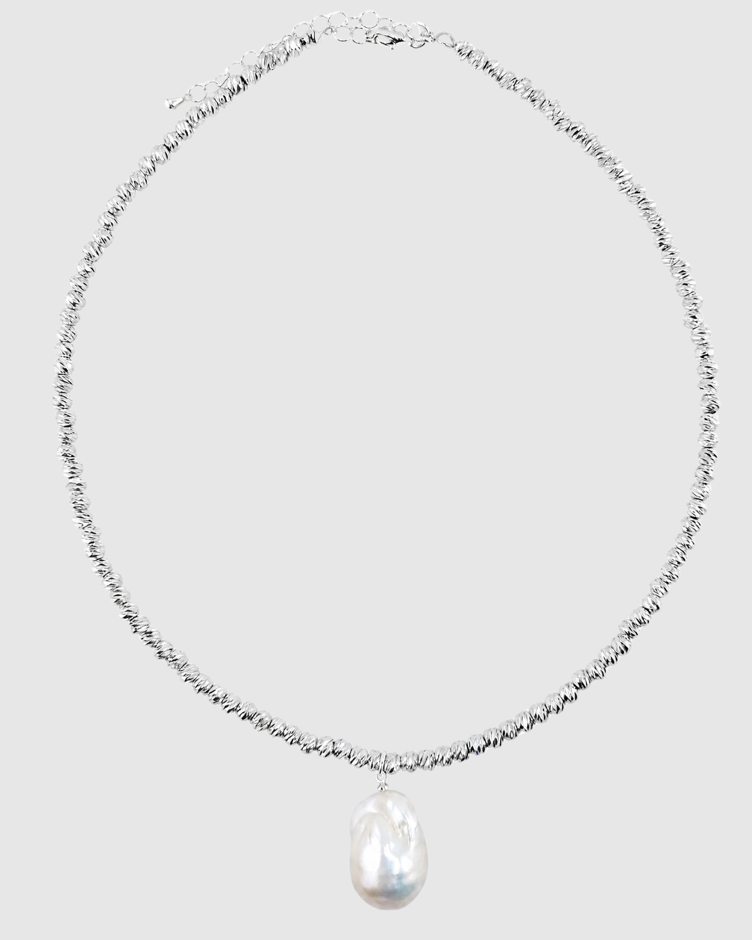 Izoa Odette Drop Freshwater Baroque Pearl Necklace Silver