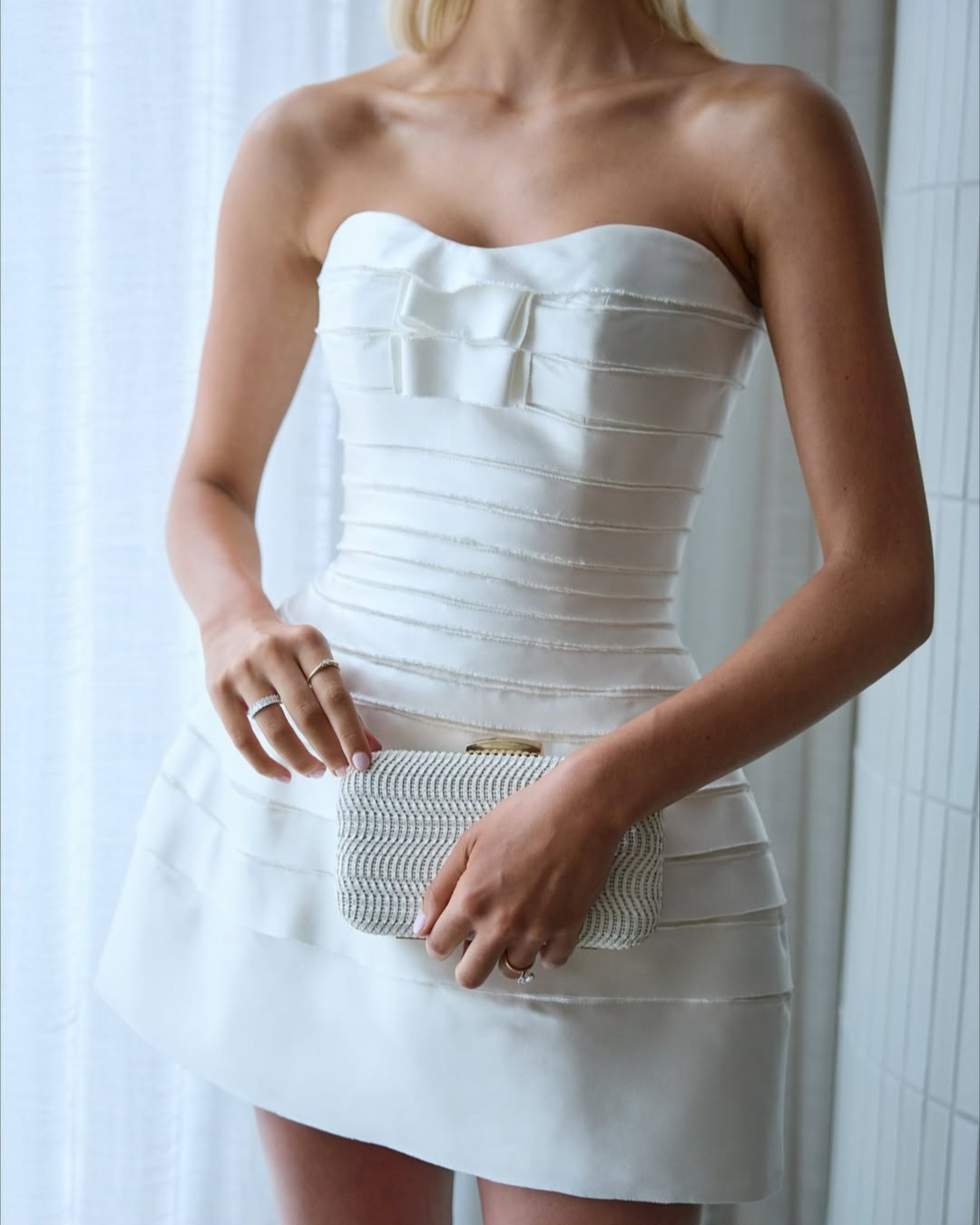 Izoa Sophia Woven Clutch in White