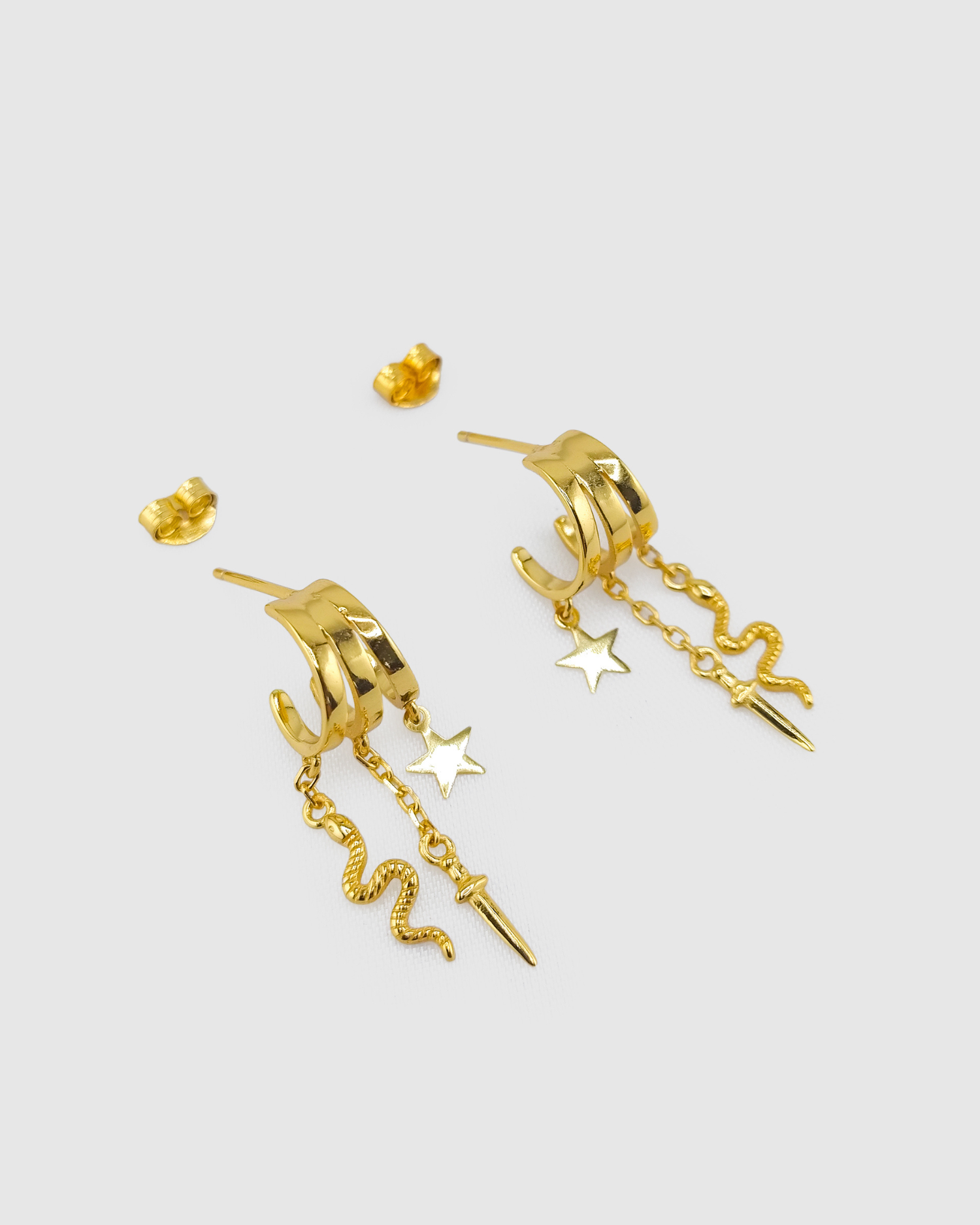 Izoa Snake Trio Huggie Stud Earring Gold