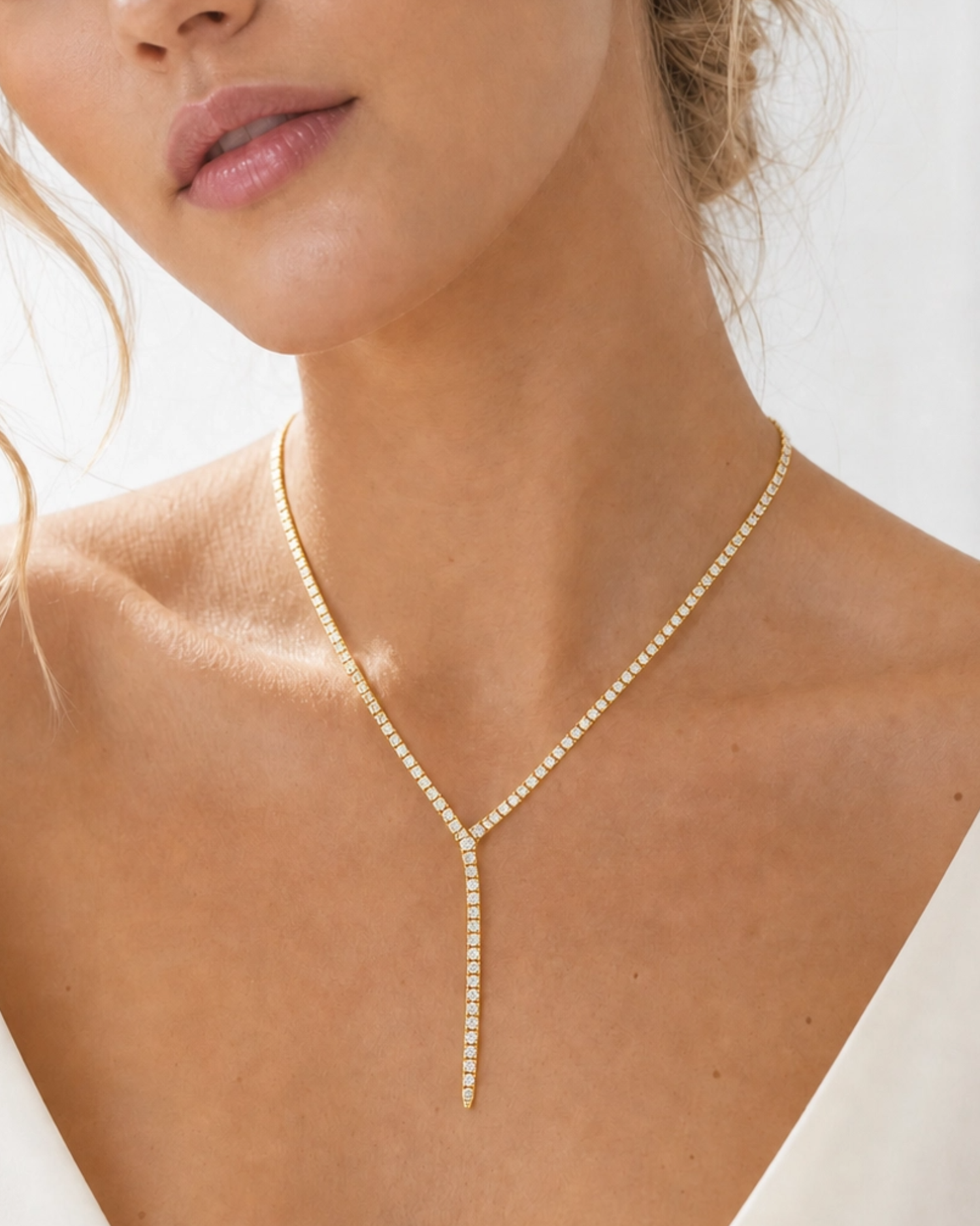 Izoa Josephine Tennis Drop Necklace Gold