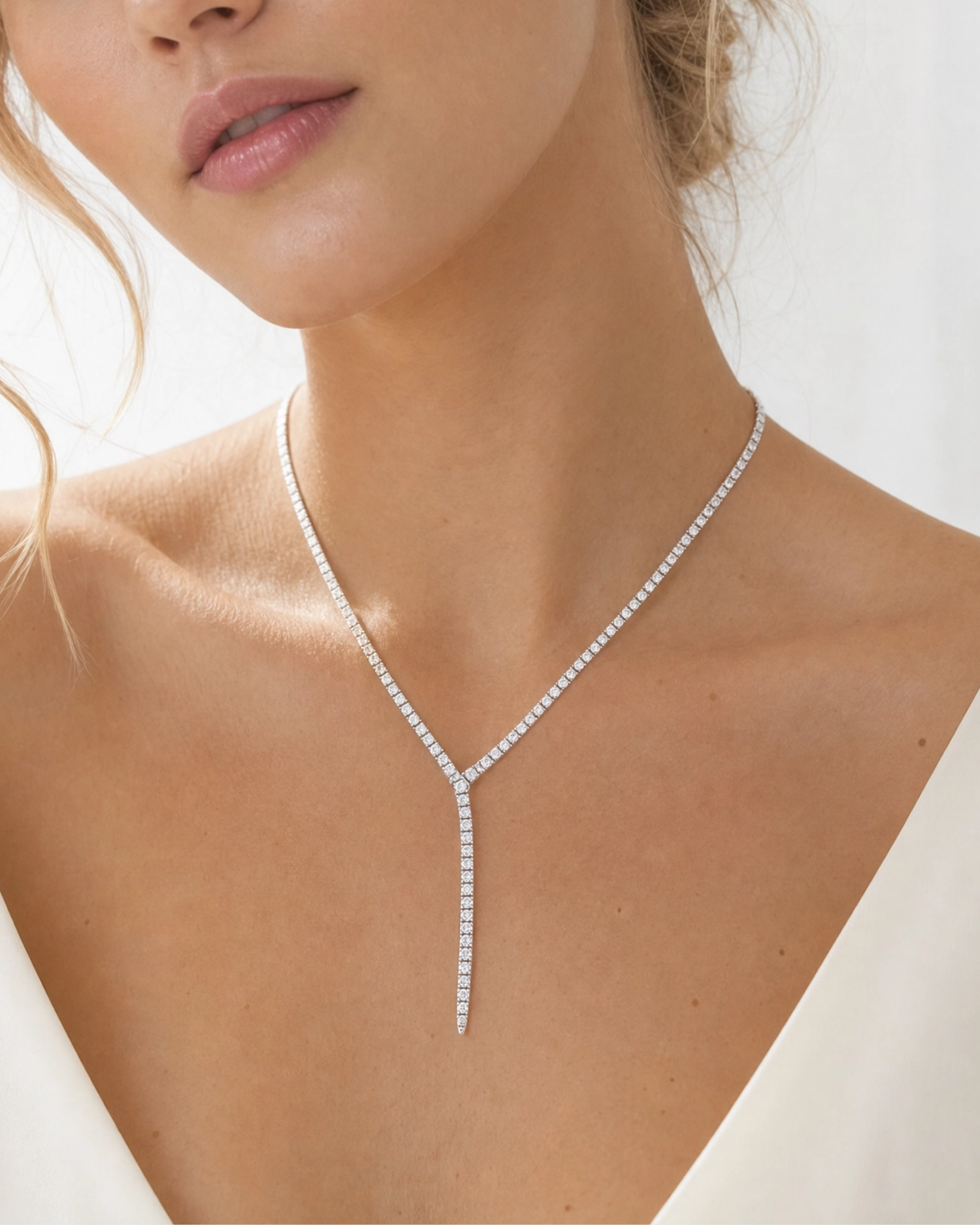 Izoa Josephine Tennis Drop Necklace Silver