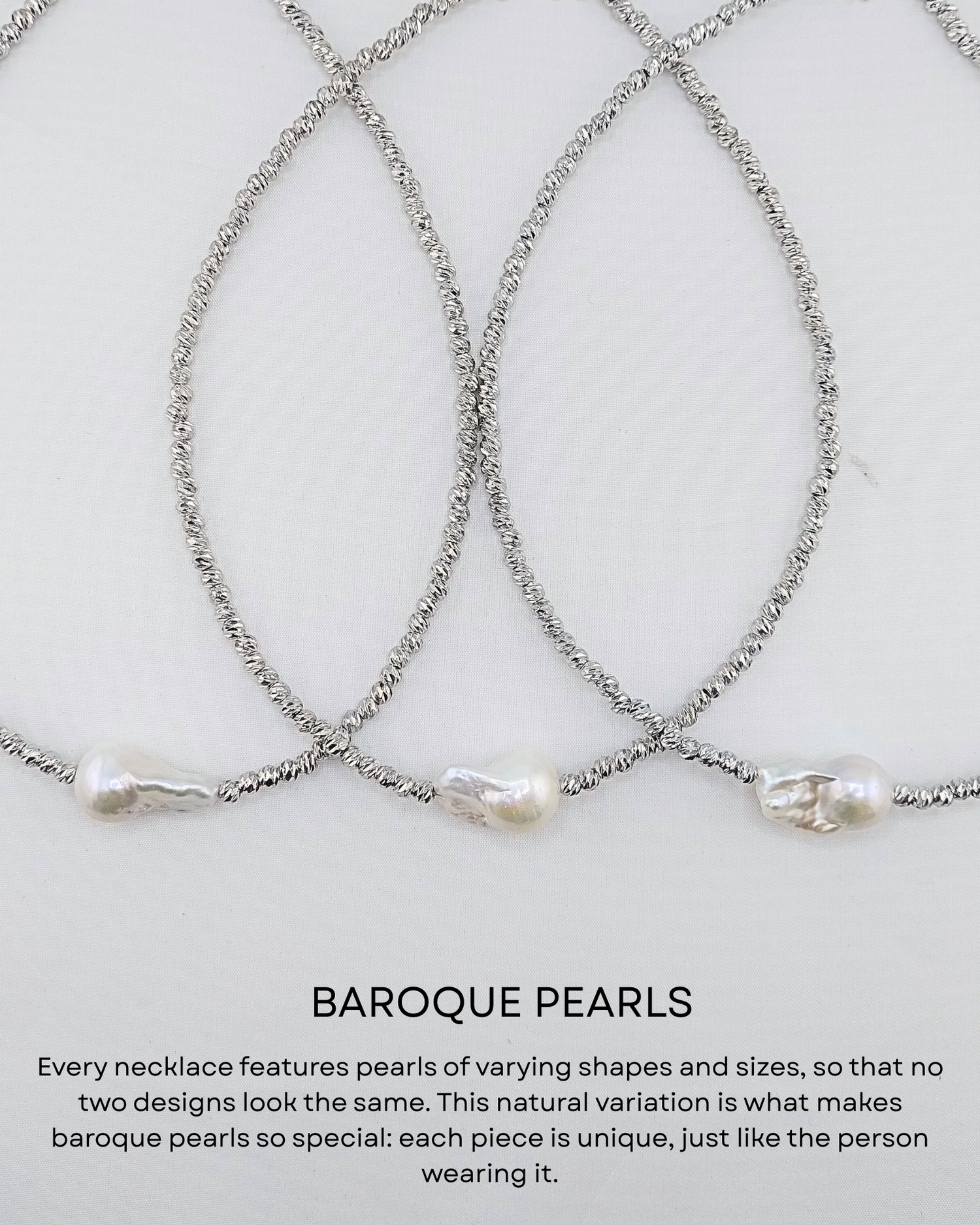 Izoa Amarae Freshwater Baroque Pearl Necklace Silver