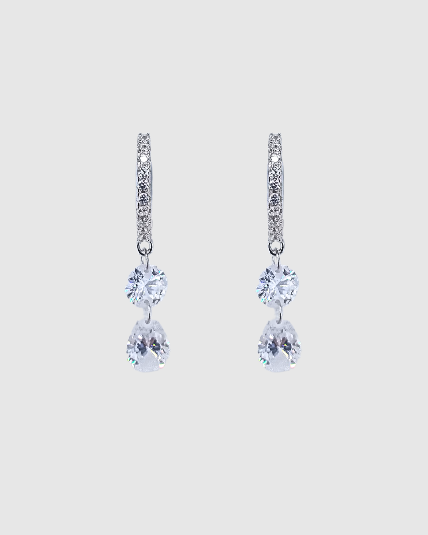 Izoa Amber Double Drop Huggie Silver Clear