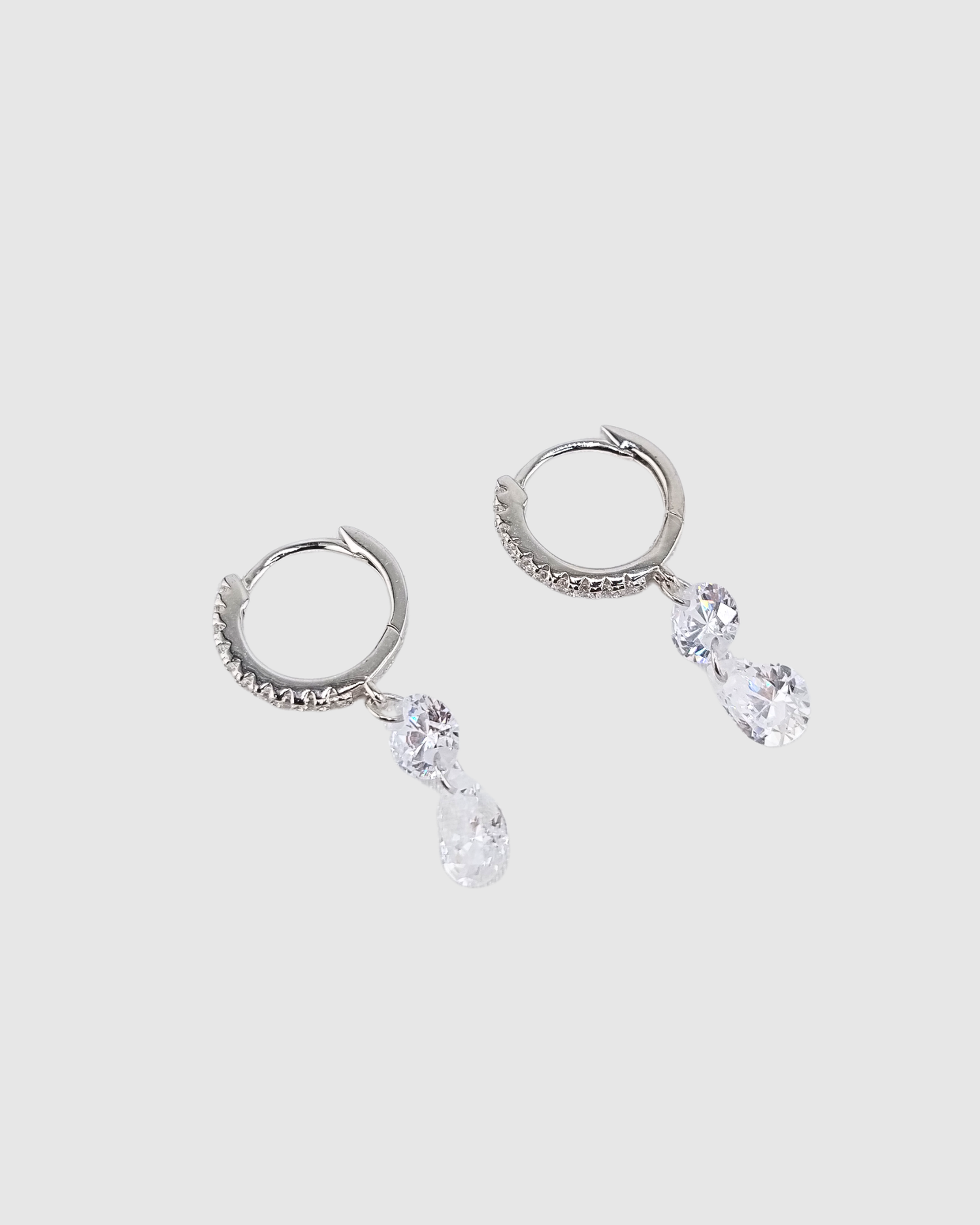 Izoa Amber Double Drop Huggie Silver Clear