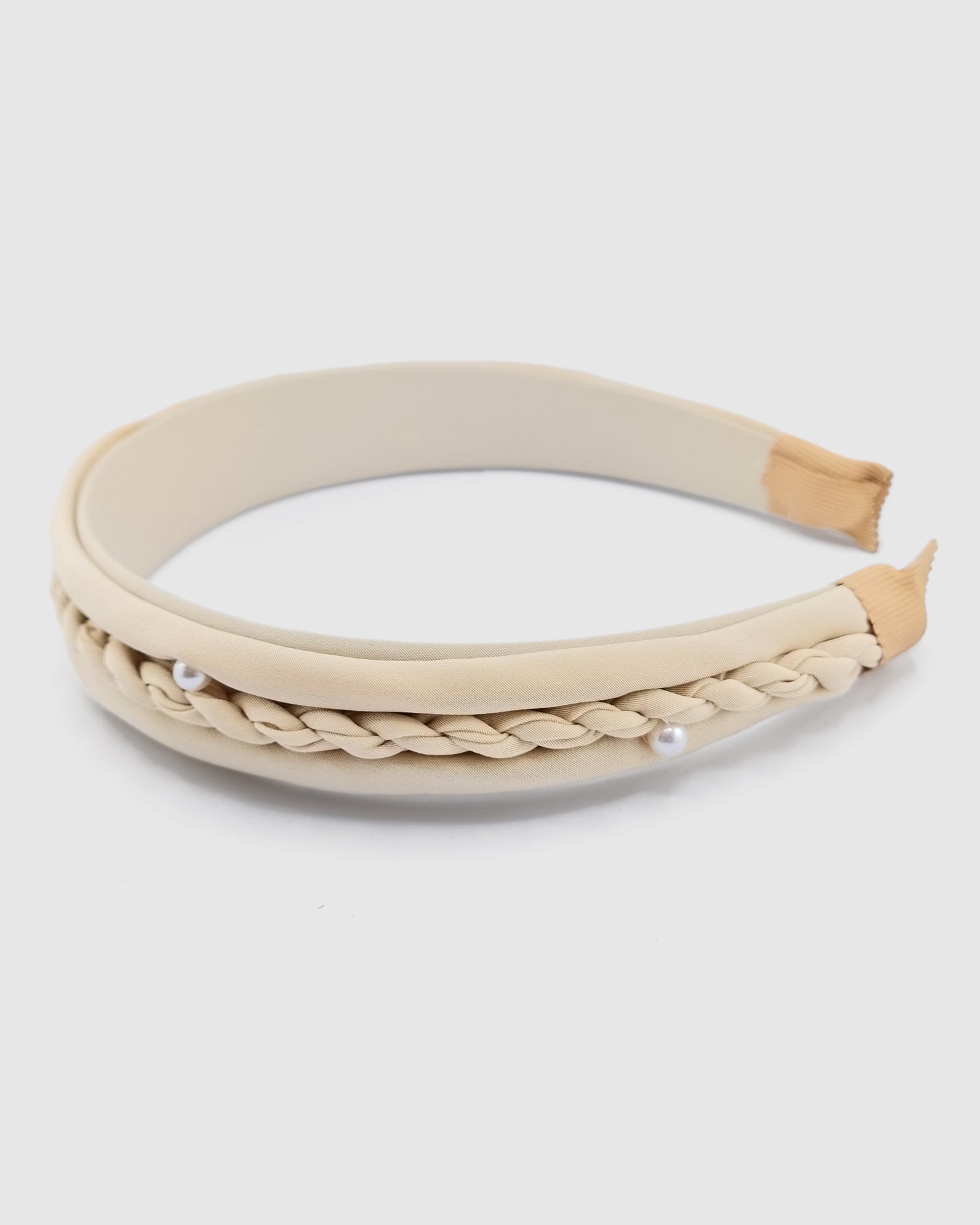Izoa Braided Pearl Headband Nude