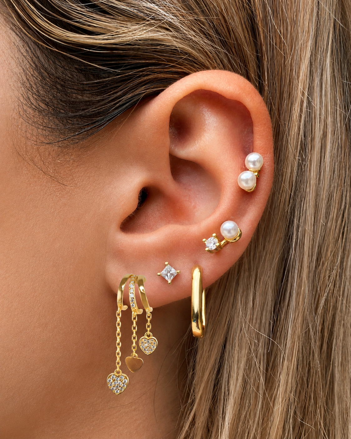Izoa Cara 3-in-1 Trio Huggie Stud Earring Gold