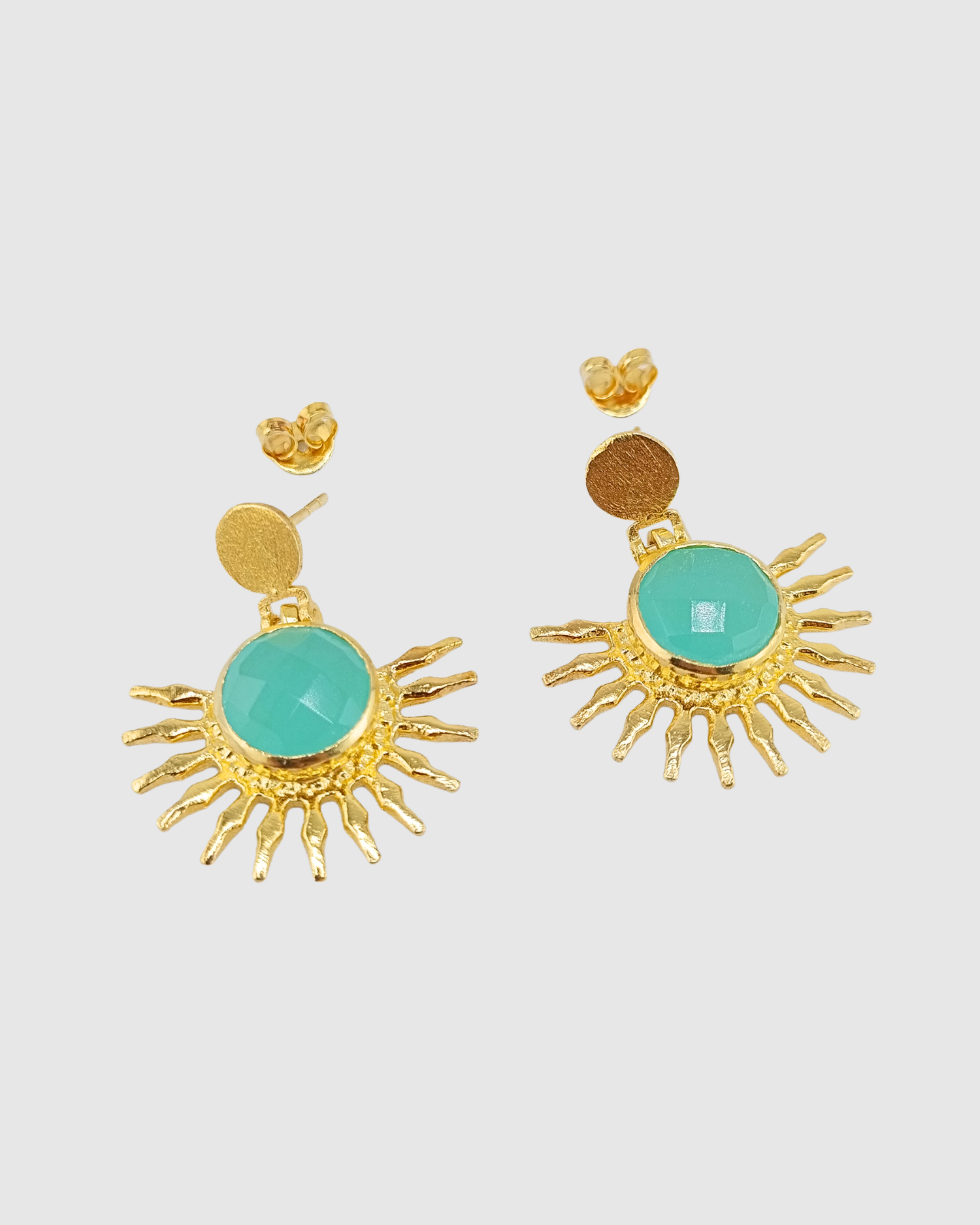 Izoa Claire Fan Earrings Gold Green