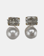 Izoa Cressida Crystal Pearl Drop Earrings Pearl - front view