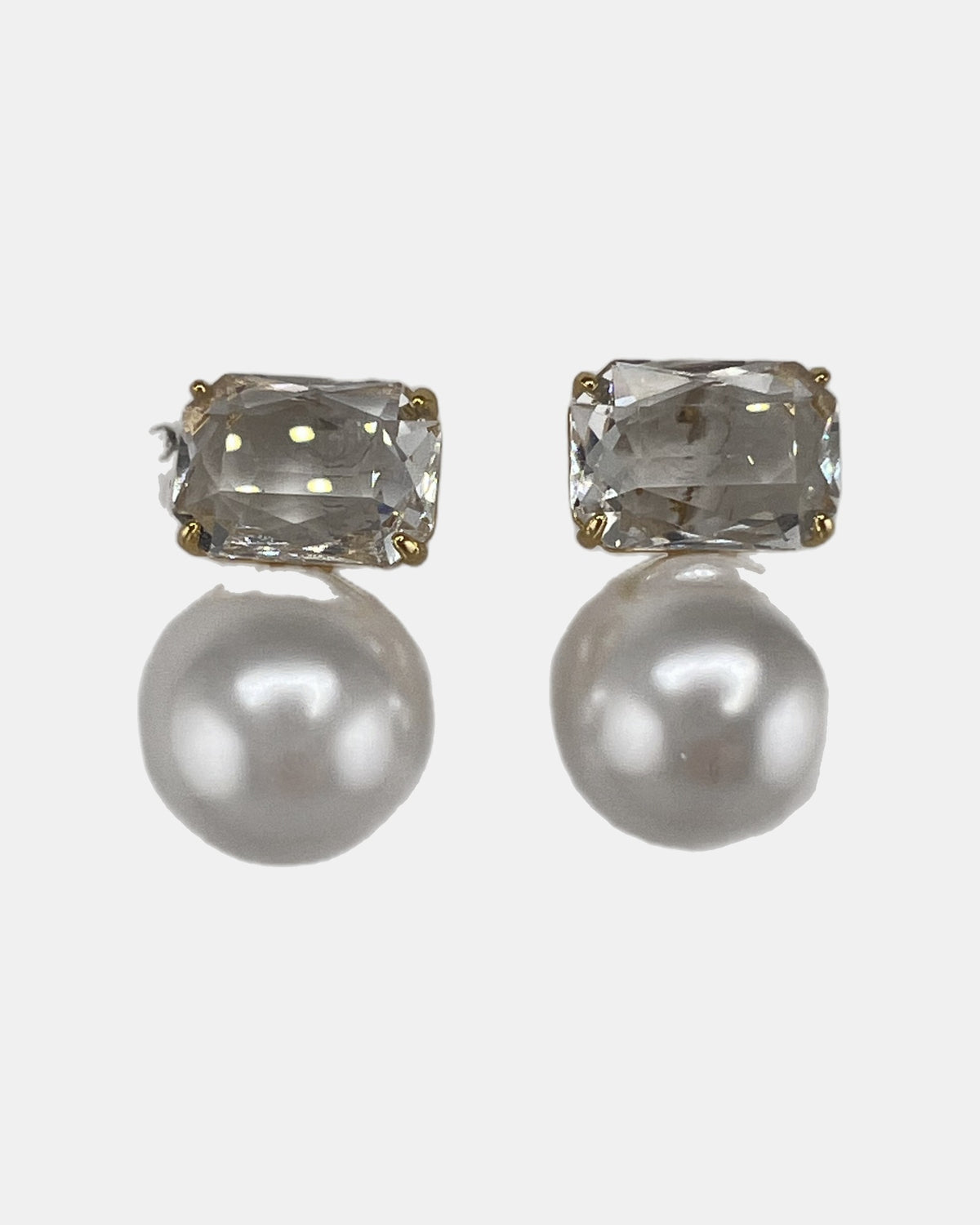 Izoa Cressida Crystal Pearl Drop Earrings Pearl - front view