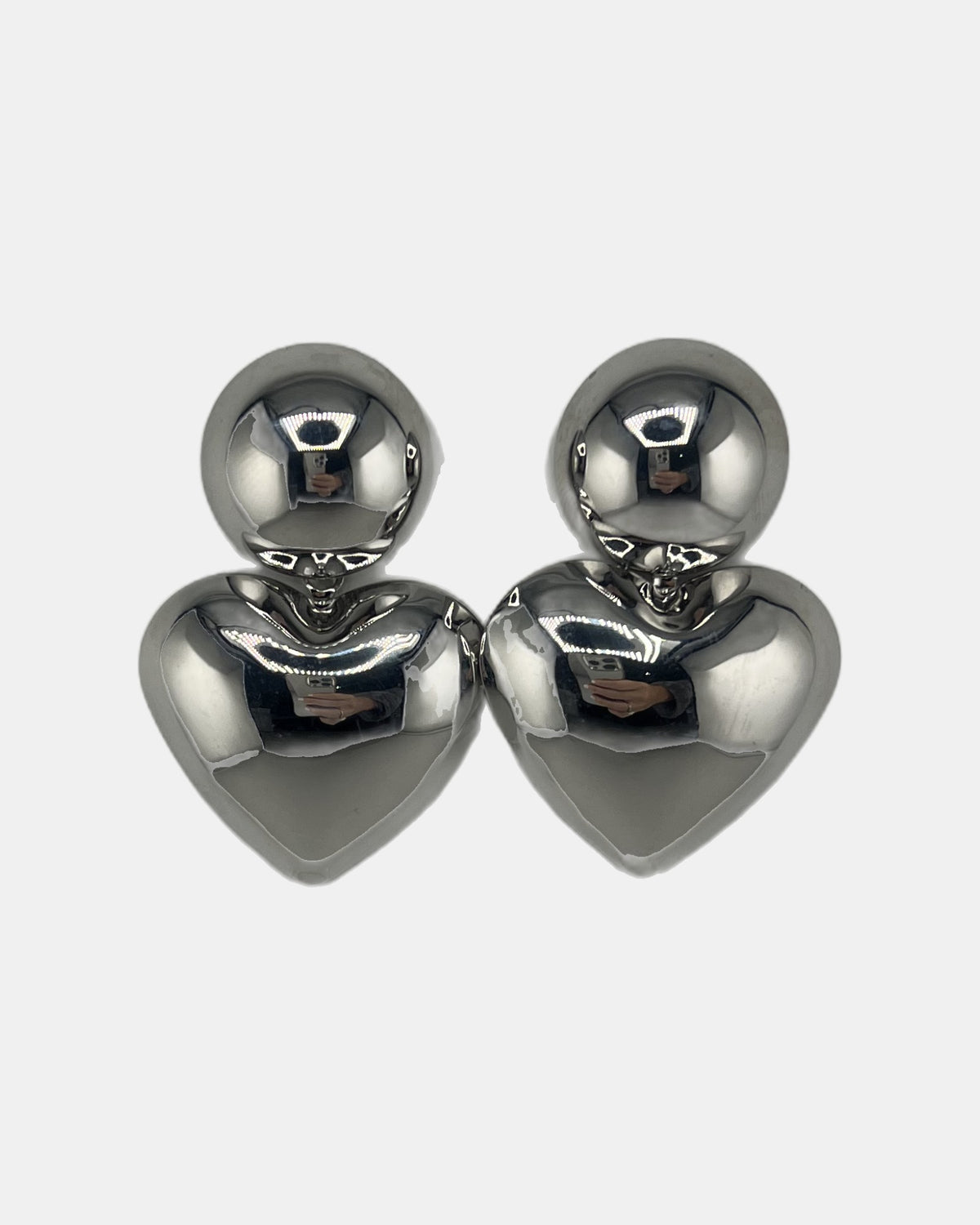 Izoa Gwendolyn Puffed Heart Drop Earrings Silver - front view