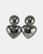Izoa Gwendolyn Puffed Heart Drop Earrings Silver - alternate view