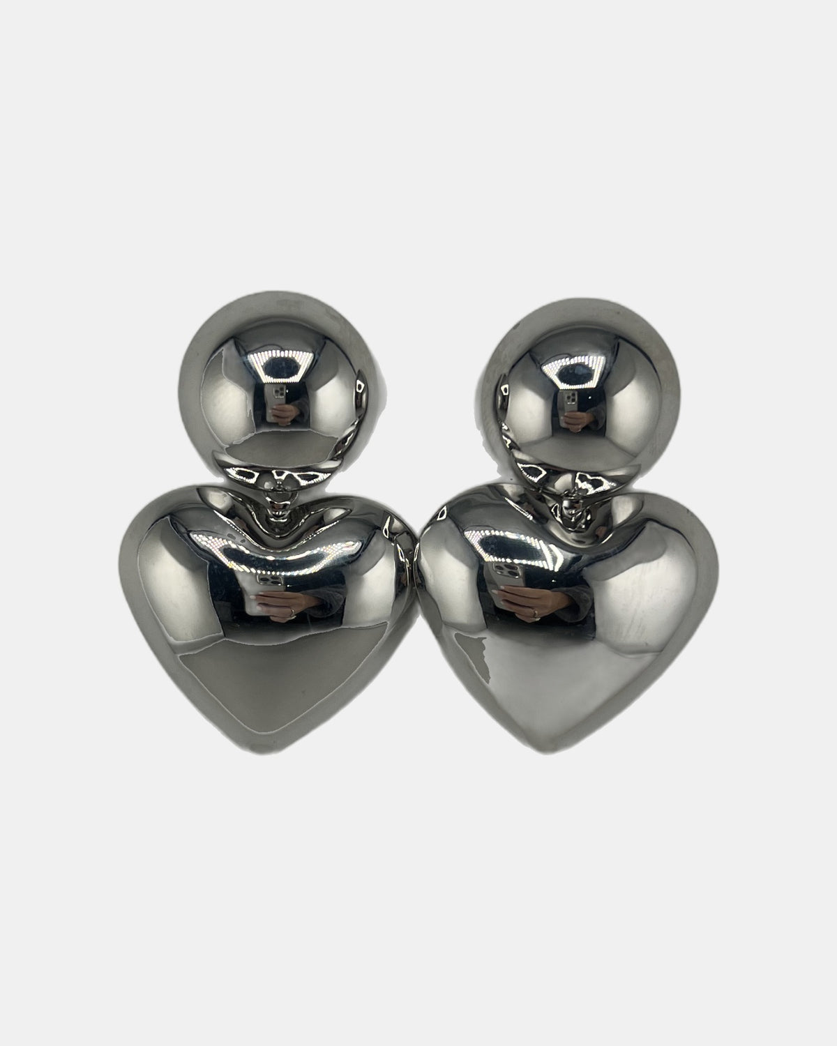 Izoa Gwendolyn Puffed Heart Drop Earrings Silver - alternate view