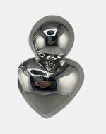 Izoa Gwendolyn Puffed Heart Drop Earrings Silver - close-up view