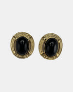 Izoa Octavia Rope Edge Oval Statement Stud Earrings Black - front view