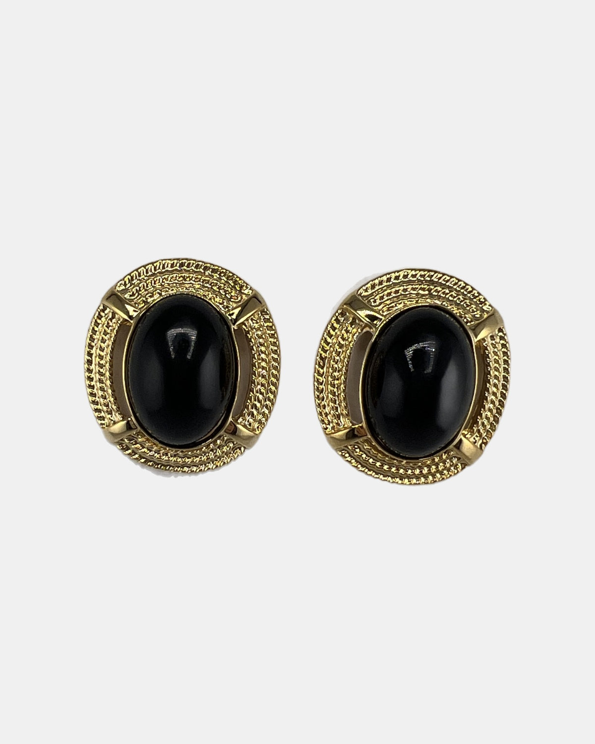 Izoa Octavia Rope Edge Oval Statement Stud Earrings Black - front view