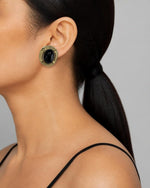 Izoa Octavia Rope Edge Oval Statement Stud Earrings Black - worn on model