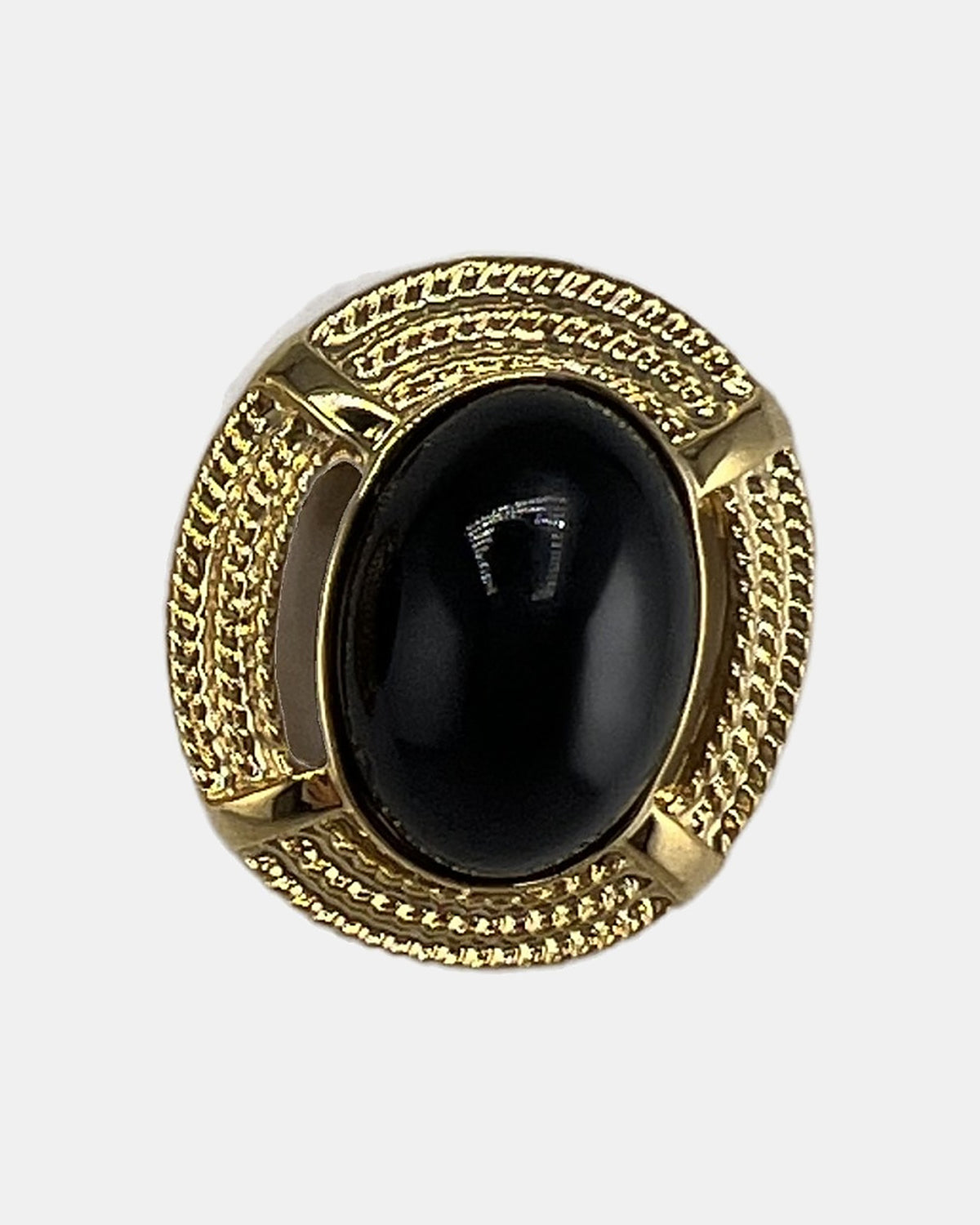 Izoa Octavia Rope Edge Oval Statement Stud Earrings Black - close-up view