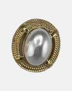 Izoa Octavia Rope Edge Oval Statement Stud Earrings Pearl - close-up view