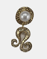 Izoa Persephone Scroll Pearl Drop Earrings Pearl - close-up view