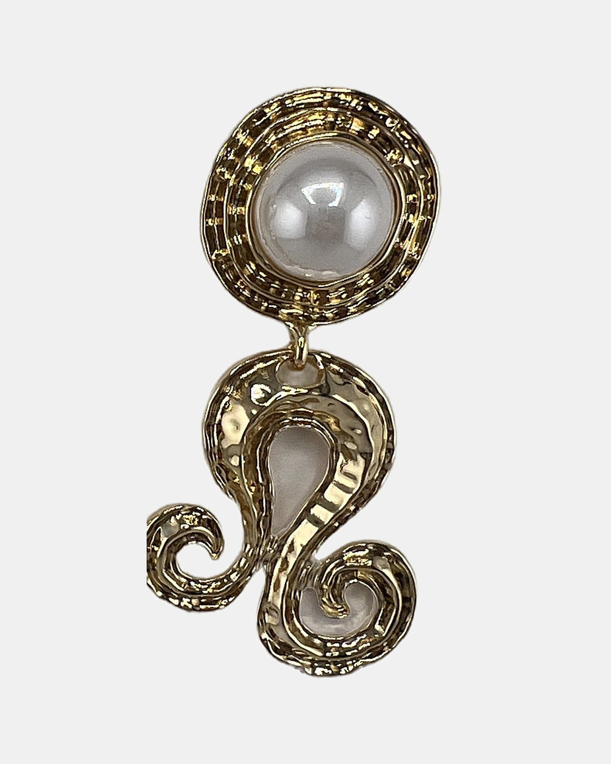 Izoa Persephone Scroll Pearl Drop Earrings Pearl - close-up view