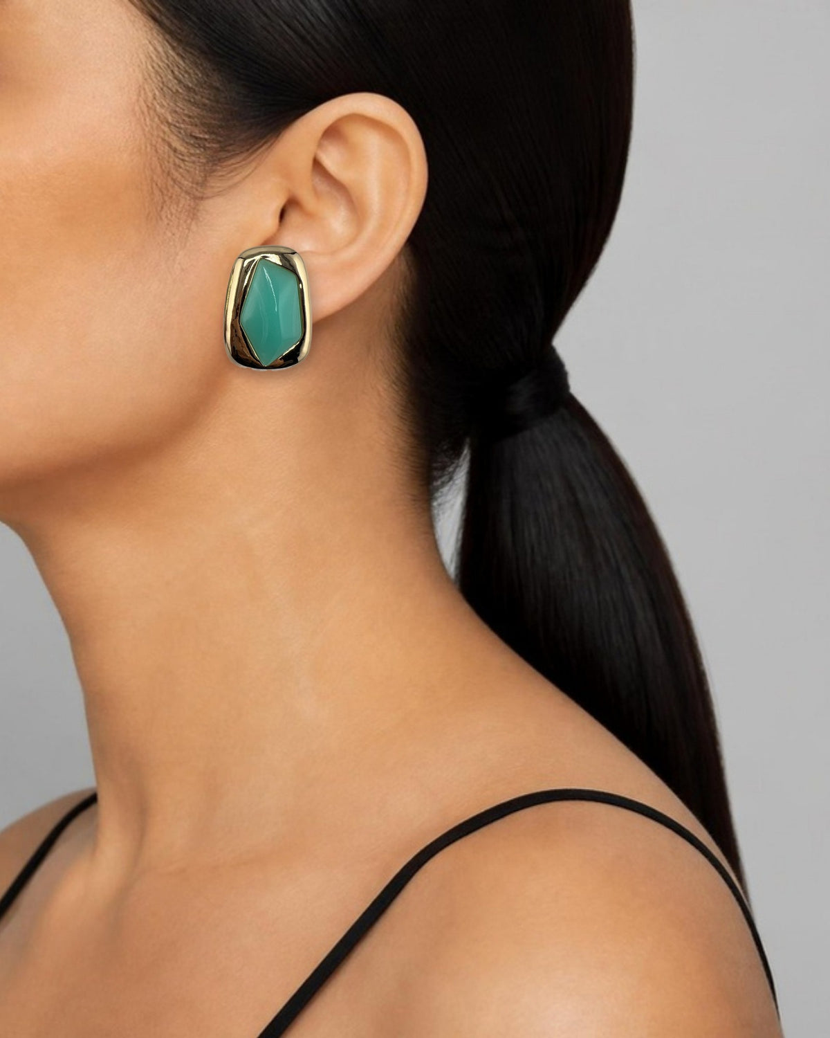 Izoa Philomena Geometric Statement Stud Earrings Turquoise - worn on model
