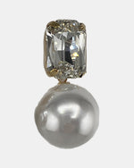 Izoa Romilly Emerald Cut Crystal Pearl Drop Earrings Pearl - close-up view
