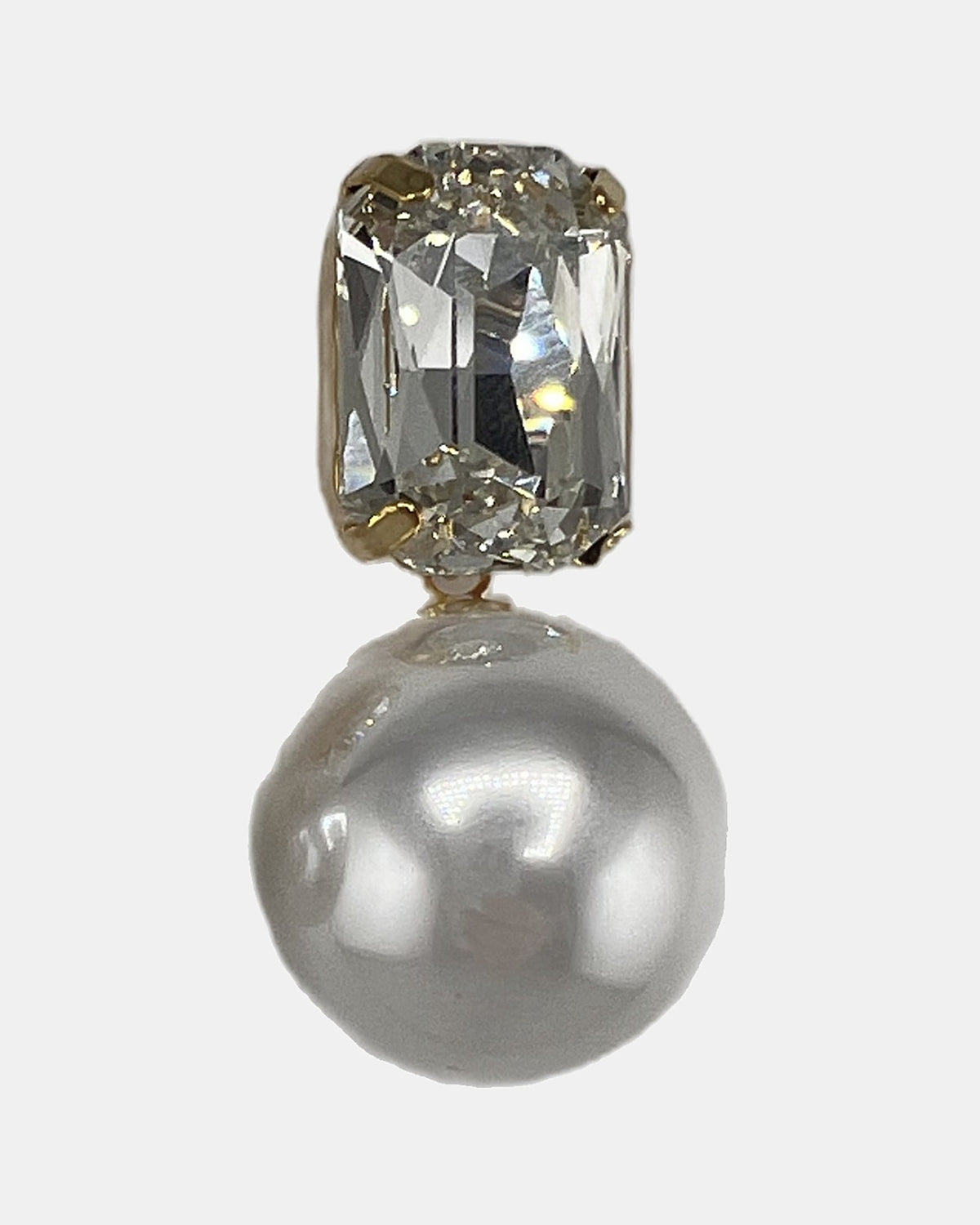 Izoa Romilly Emerald Cut Crystal Pearl Drop Earrings Pearl - close-up view