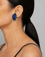 Izoa Vivienne Domed Oval Statement Stud Earrings Blue - worn on model
