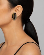 Izoa Vivienne Domed Oval Statement Stud Earrings Brown - worn on model