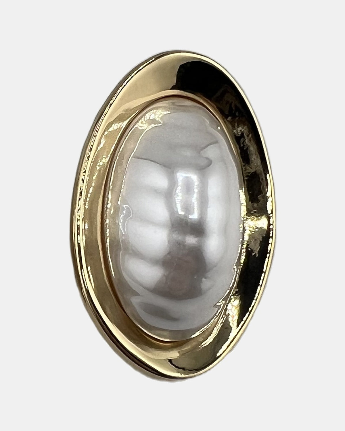 Izoa Vivienne Domed Oval Statement Stud Earrings Pearl - close-up view