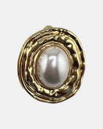 Izoa Winifred Hammered Pearl Statement Stud Earrings Pearl - close-up view