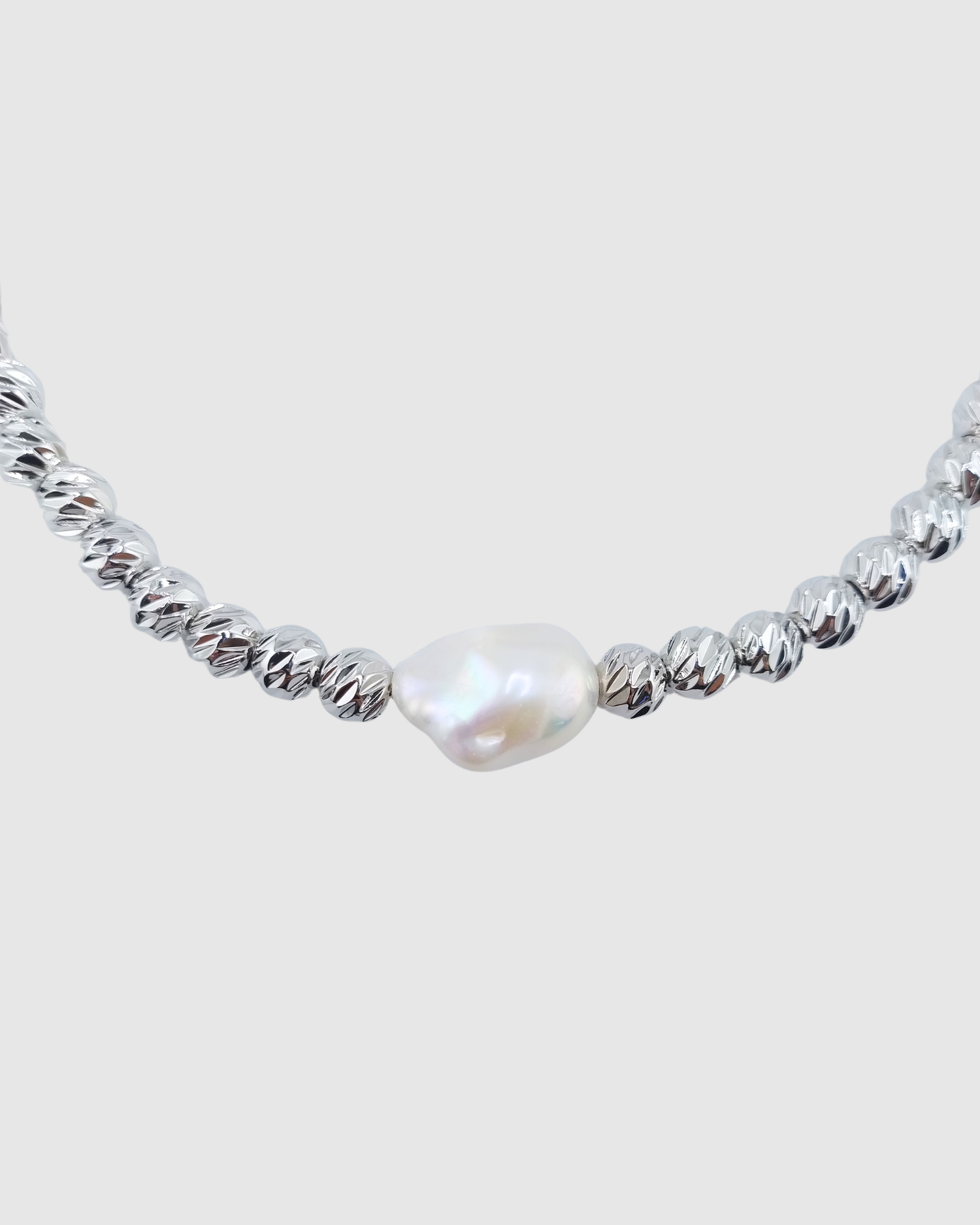 Izoa Maia Freshwater Baroque Pearl Necklace Silver