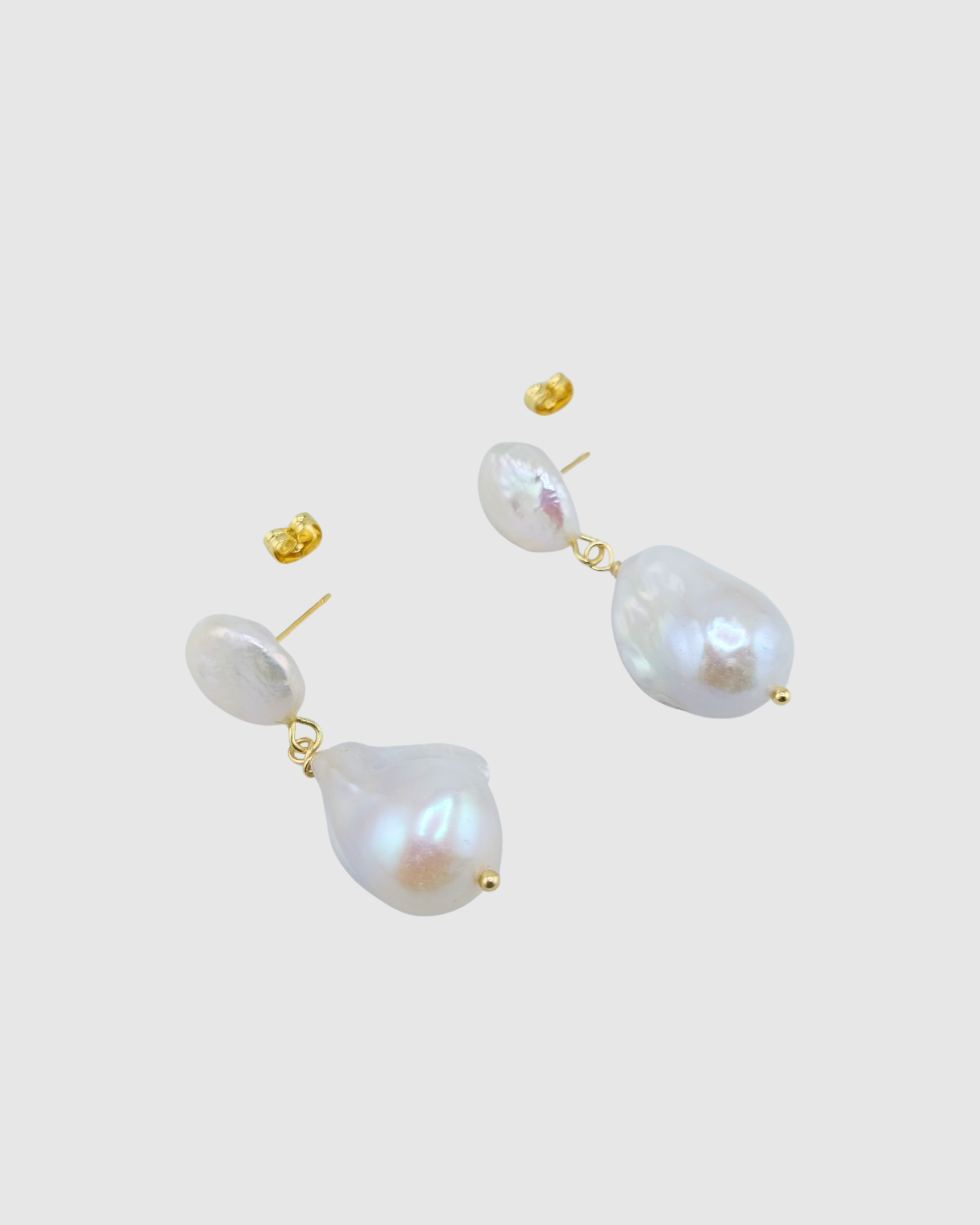 Izoa Arianna Baroque Pearl Earrings Gold Clear Freshwater Pearl