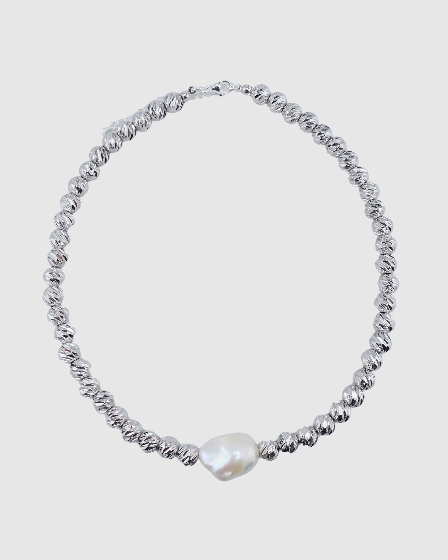 Izoa Maia Freshwater Baroque Pearl Necklace Silver