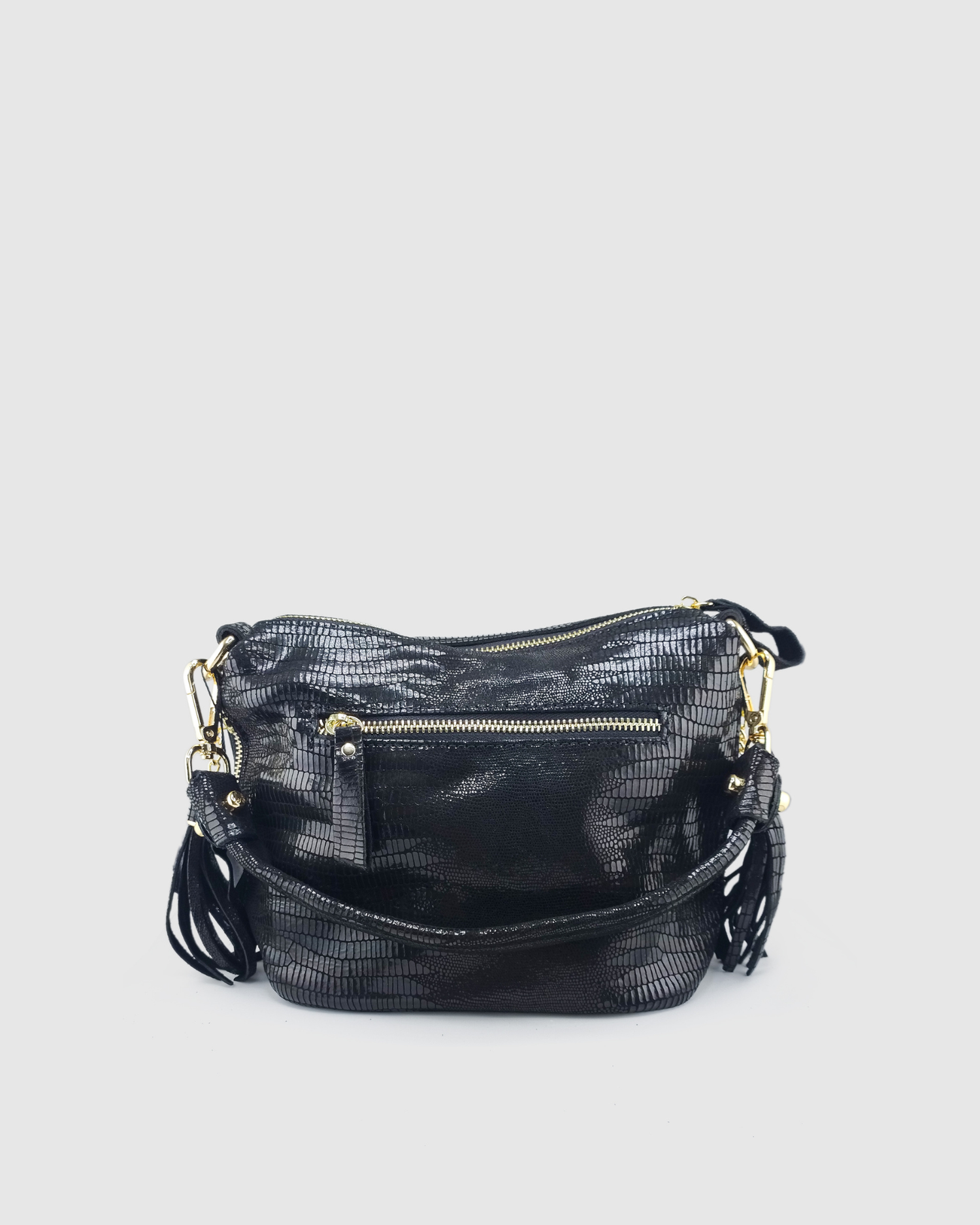 Izoa Nicole Tassel Bag in leather Black