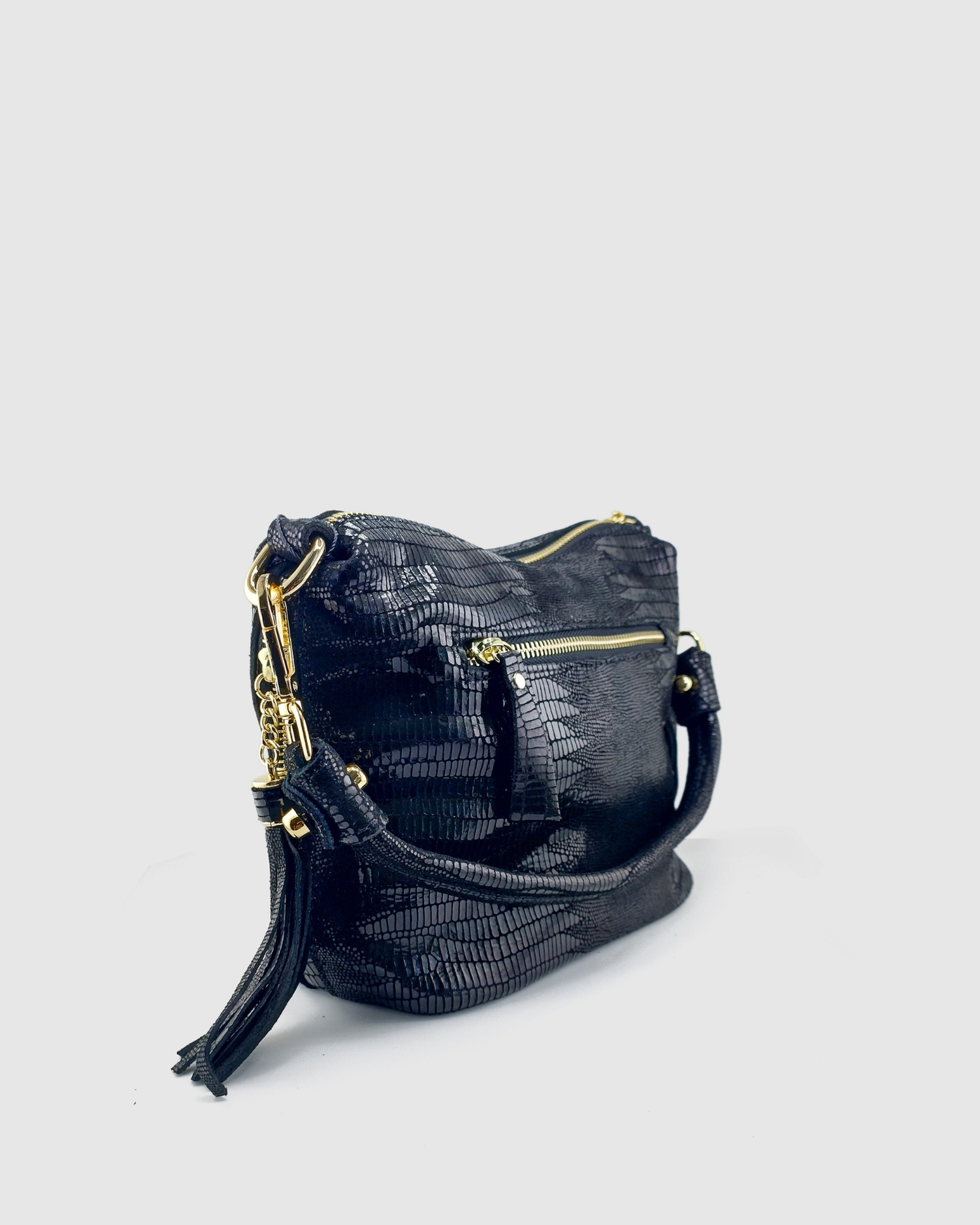 Izoa Nicole Tassel Bag in leather Black
