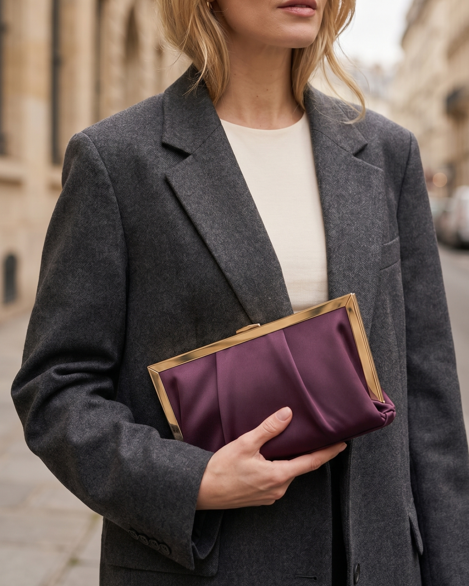 Izoa Gia Pleated Clutch Burgundy